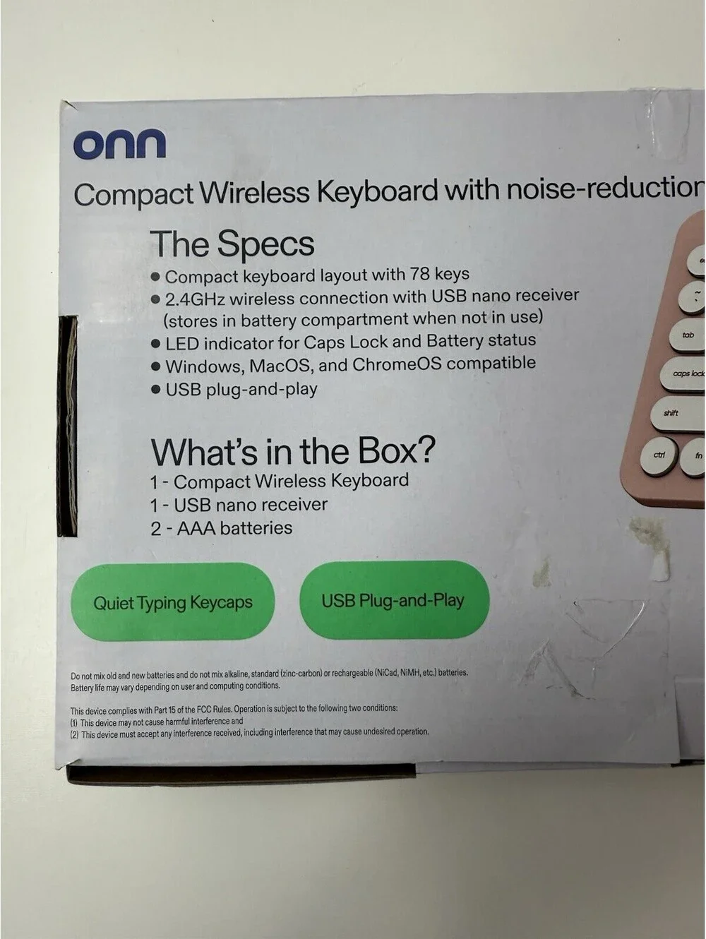 Onn Compact Wireless Keyboard, 78 Keys, Pink Retro Round Keycaps